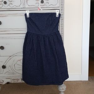 Navy Strapless Eyelet Dress